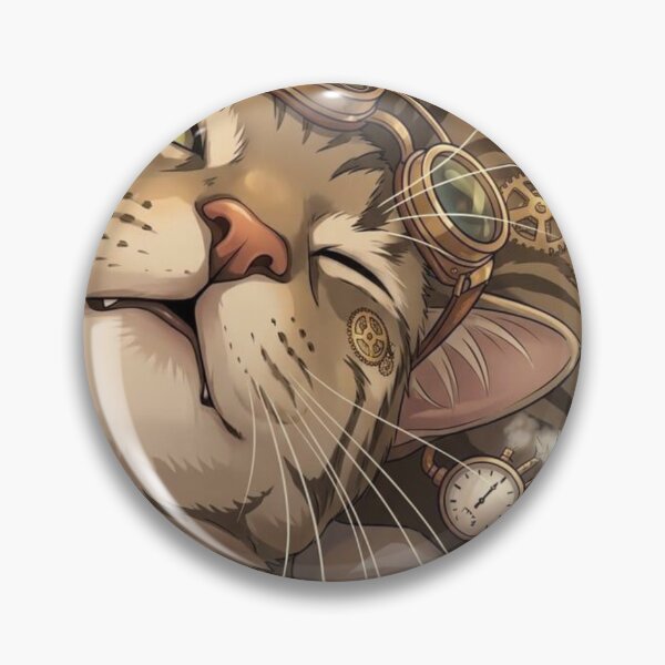 Item preview, Closeup Sleeping Steampunk Cat with Goggles and Gears designed and sold by Vyxorea.