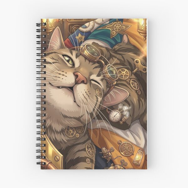 Item preview, Closeup Sleeping Steampunk Cat with Goggles and Gears designed and sold by Vyxorea.