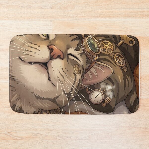 Item preview, Closeup Sleeping Steampunk Cat with Goggles and Gears designed and sold by Vyxorea.