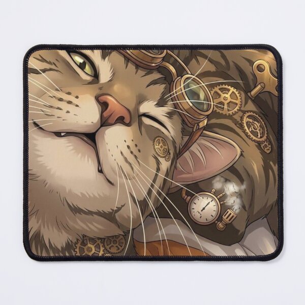 Item preview, Closeup Sleeping Steampunk Cat with Goggles and Gears designed and sold by Vyxorea.