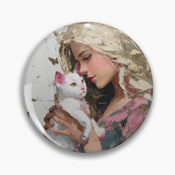Item preview, Gentle Girl with White Cat and Golden Butterflies designed and sold by colorful-white.