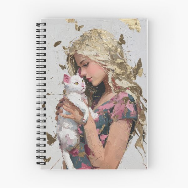 Item preview, Gentle Girl with White Cat and Golden Butterflies designed and sold by colorful-white.