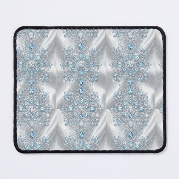 Item preview, Intricate Aquamarine and Diamond Filigree Jewelry Pattern on Silver Silk. designed and sold by KeerthiCuteFind.