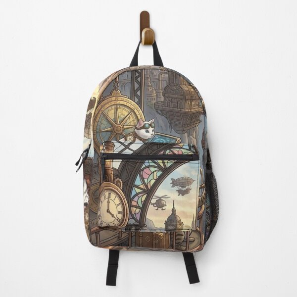 Item preview, Steampunk Cats Navigating Flying Tram over Mountain City designed and sold by Vyxorea.