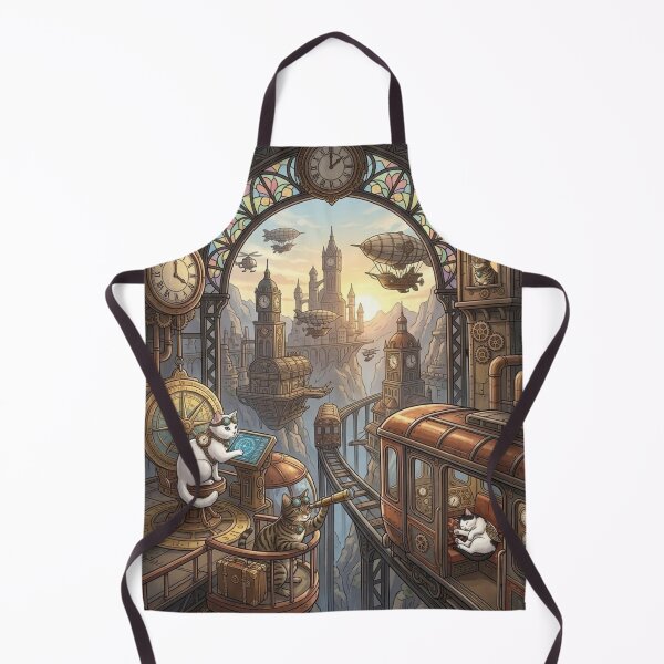 Item preview, Steampunk Cats Navigating Flying Tram over Mountain City designed and sold by Vyxorea.
