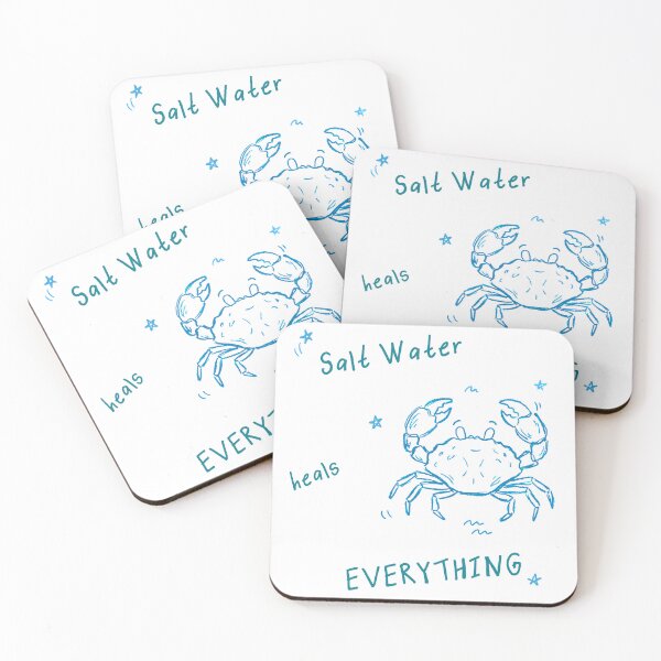 Item preview, Salt Water Heals Everything – Hand Drawn Crab Coastal Quote designed and sold by Globe Glee Designs.