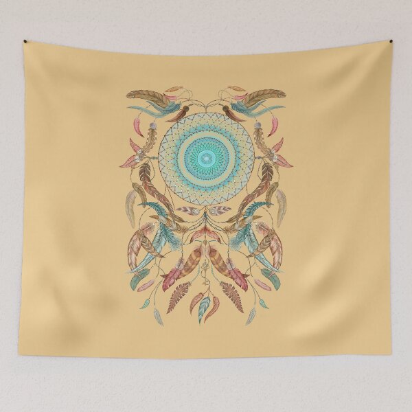 Aperçu de l'œuvre Attrape-rêves | Tapis rétro arcade bohème spirituel à motif de plumes créée et vendue par Ruta.