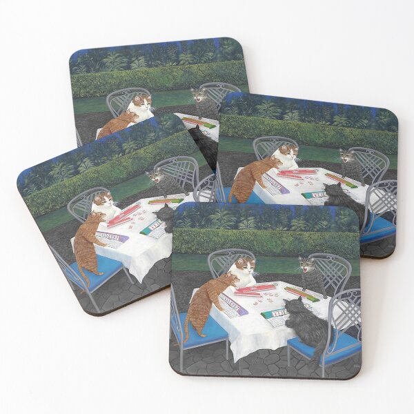 Item preview, Poster Cats Playing Mahjong in the Garden Painting designed and sold by ColemanOlmos.