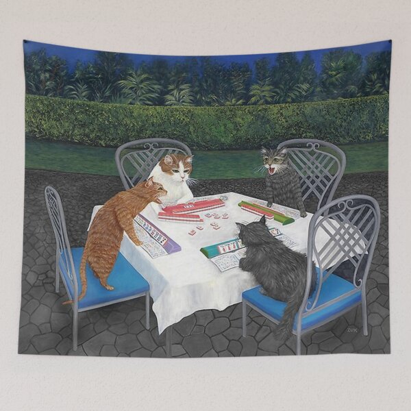 Item preview, Poster Cats Playing Mahjong in the Garden Painting designed and sold by ColemanOlmos.