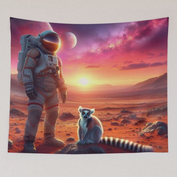 Item preview, Astronaut & Lemur – Surreal Mars Sunset designed and sold by Dogandesighn.