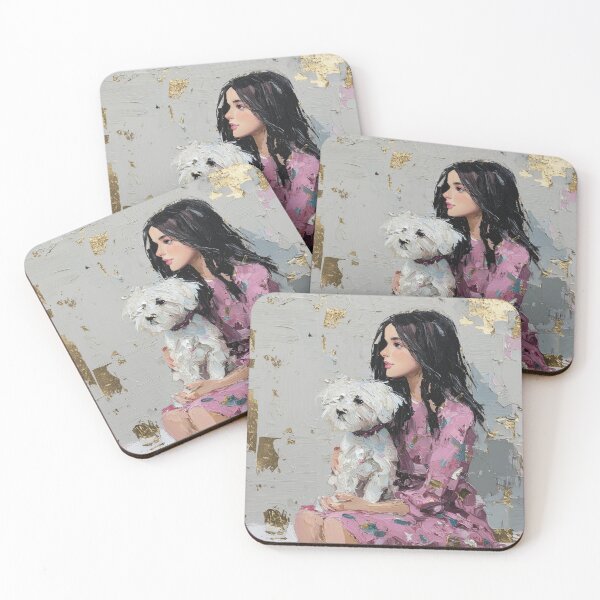 Item preview, Elegant Woman with White Dog in Impasto Gold designed and sold by colorful-white.