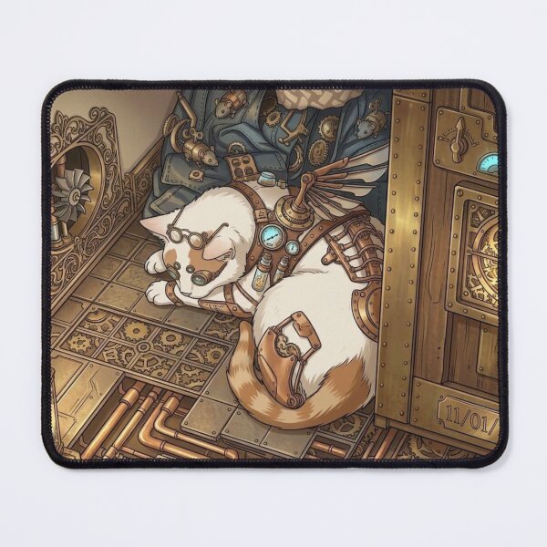 Item preview, Cute Sleeping Steampunk Cat with Mechanical Wings designed and sold by Vyxorea.