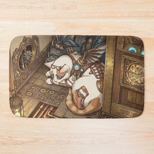 Item preview, Cute Sleeping Steampunk Cat with Mechanical Wings designed and sold by Vyxorea.