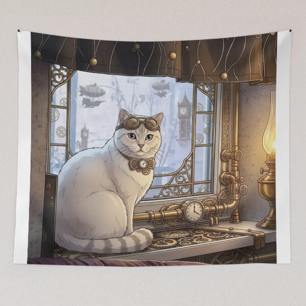 Item preview, Elegant White Cat at the Window with City View designed and sold by Vyxorea.