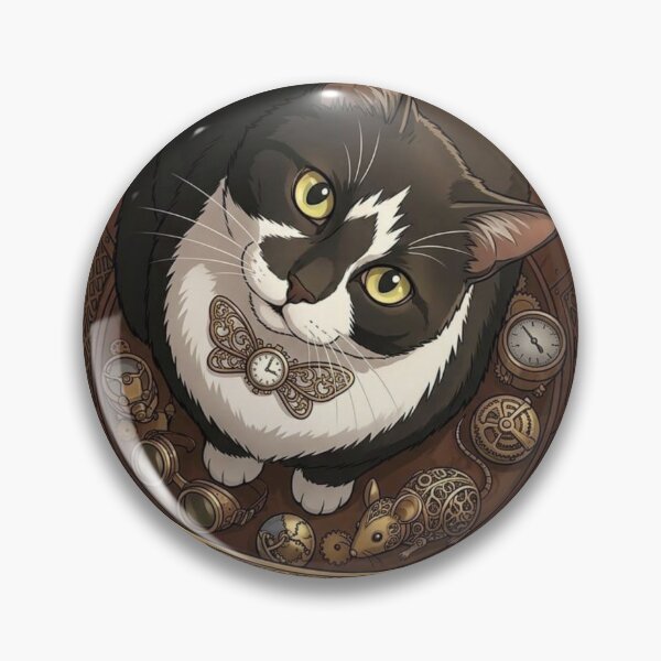 Item preview, Curious Tuxedo Cat in Steampunk Copper Cauldron with Mechanical Mice designed and sold by Vyxorea.