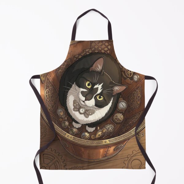 Item preview, Curious Tuxedo Cat in Steampunk Copper Cauldron with Mechanical Mice designed and sold by Vyxorea.