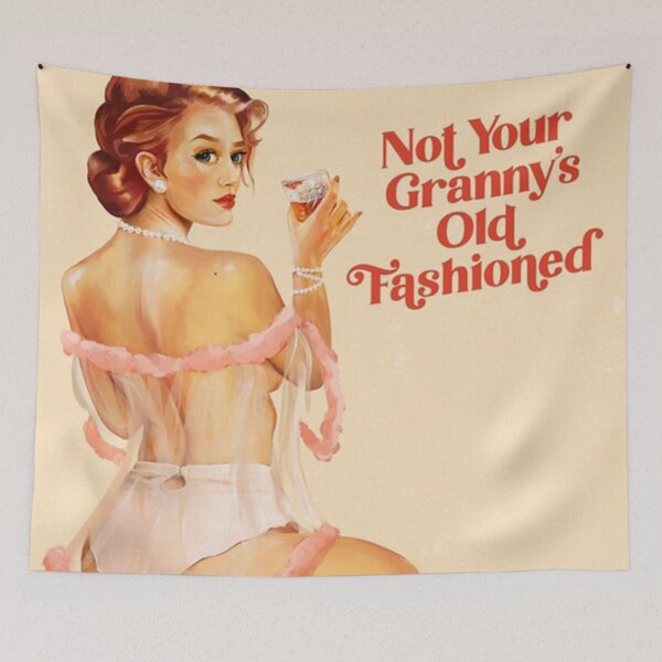 Item preview, Poster Not Your Granny's Old Fashioned - Sexy Vintage Pinup Girl In Lingerie Drinking Whiskey Painting designed and sold by tarryHery.