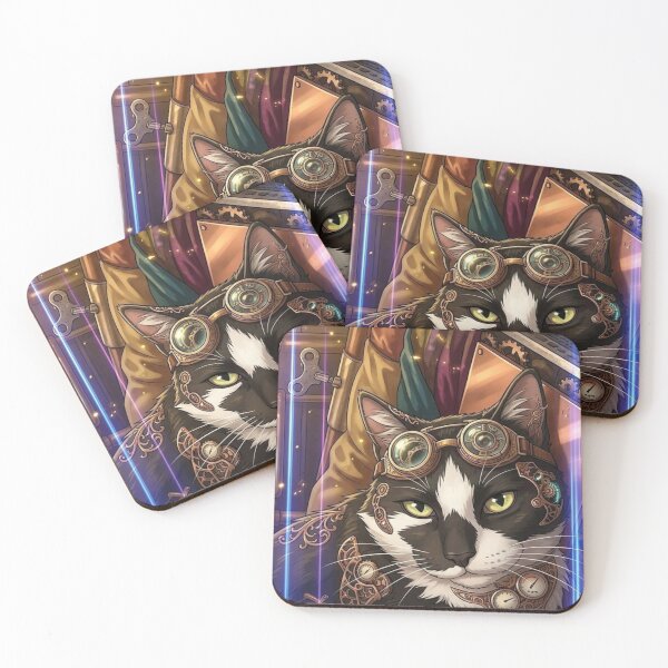 Item preview, Cyber-Steampunk Tuxedo Cat with Glowing Effects designed and sold by Vyxorea.