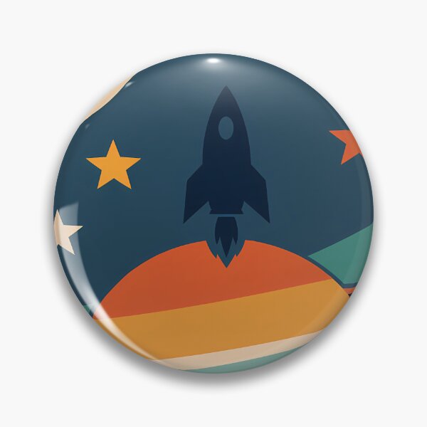 Item preview, Retro Futuristic Rocket Over Ringed Planetringed planet rocket designed and sold by InkSmithery.