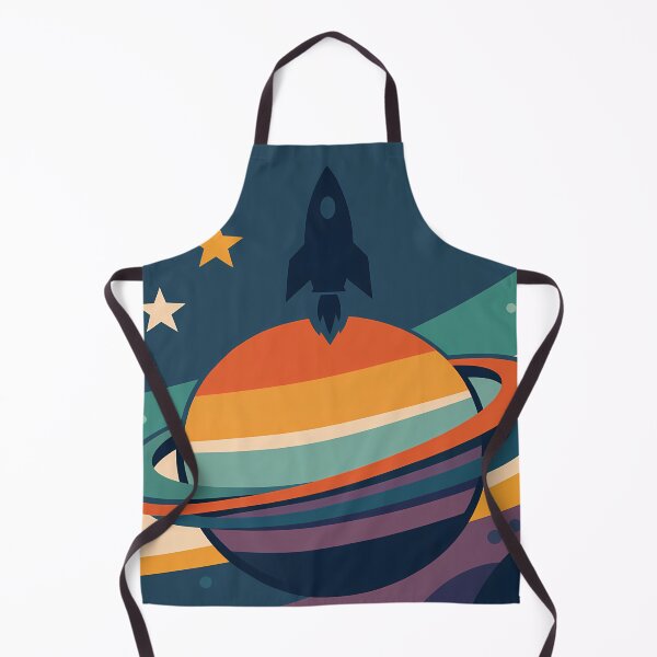Item preview, Retro Futuristic Rocket Over Ringed Planetringed planet rocket designed and sold by InkSmithery.