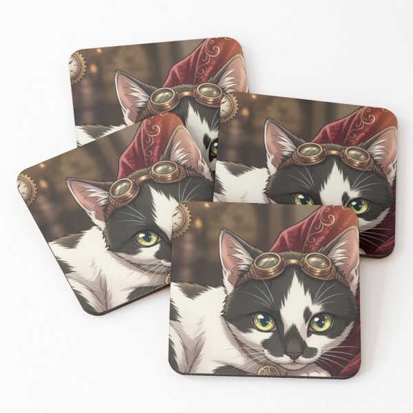 Item preview, Noble Tuxedo Cat Resting on Red Velvet in Steampunk Style designed and sold by Vyxorea.