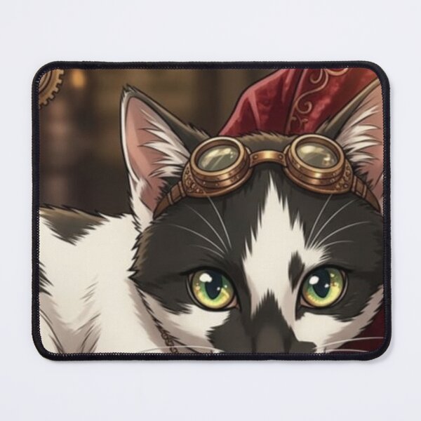 Item preview, Noble Tuxedo Cat Resting on Red Velvet in Steampunk Style designed and sold by Vyxorea.