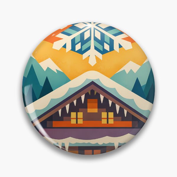 Item preview, Nordic Snowflake Chalet with Winter Mountainssnowy chalet scene designed and sold by InkSmithery.