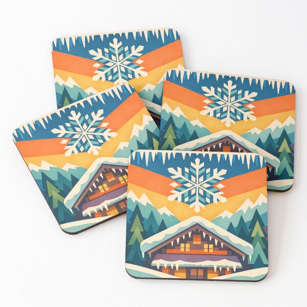 Item preview, Nordic Snowflake Chalet with Winter Mountainssnowy chalet scene designed and sold by InkSmithery.