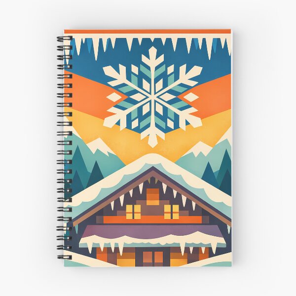 Item preview, Nordic Snowflake Chalet with Winter Mountainssnowy chalet scene designed and sold by InkSmithery.