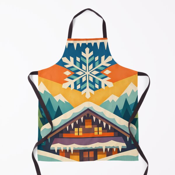 Item preview, Nordic Snowflake Chalet with Winter Mountainssnowy chalet scene designed and sold by InkSmithery.