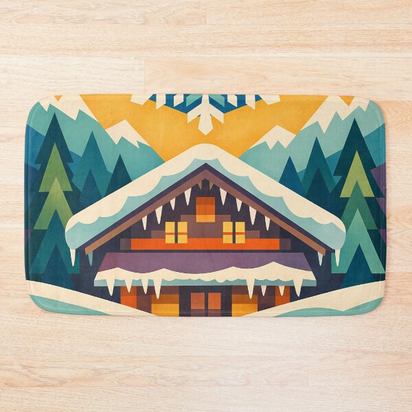 Item preview, Nordic Snowflake Chalet with Winter Mountainssnowy chalet scene designed and sold by InkSmithery.