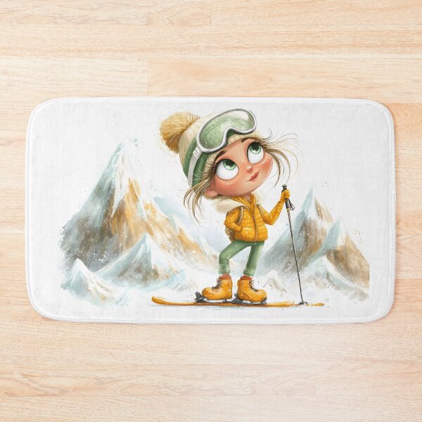 Item preview, Cheerful Girl Skiing in the Snowy Mountains designed and sold by Artessie.