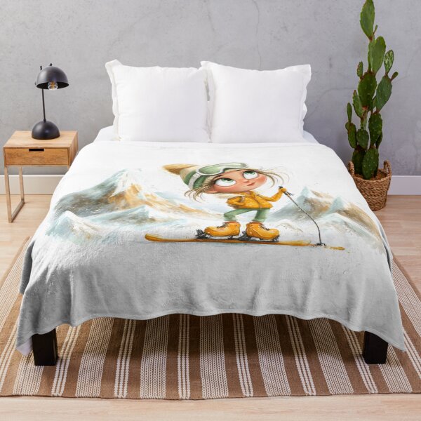 Item preview, Cheerful Girl Skiing in the Snowy Mountains designed and sold by Artessie.