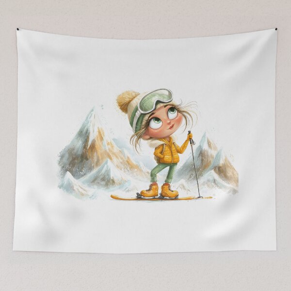 Item preview, Cheerful Girl Skiing in the Snowy Mountains designed and sold by Artessie.