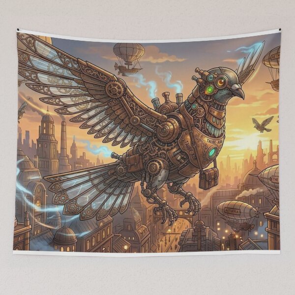 Item preview, Steampunk Mechanical Pigeon over Victorian City designed and sold by Vyxorea.
