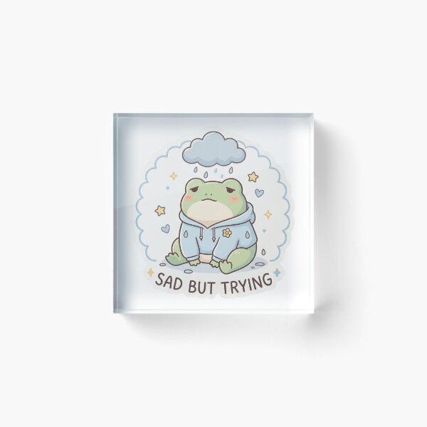 Item preview, Sad But Trying Frog – Cute Mental Health Frog Sticker designed and sold by Elviqus Shop.