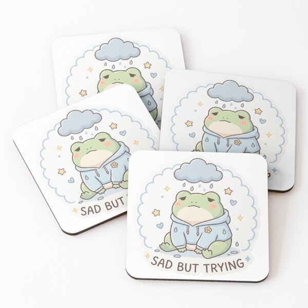Item preview, Sad But Trying Frog – Cute Mental Health Frog Sticker designed and sold by Elviqus Shop.