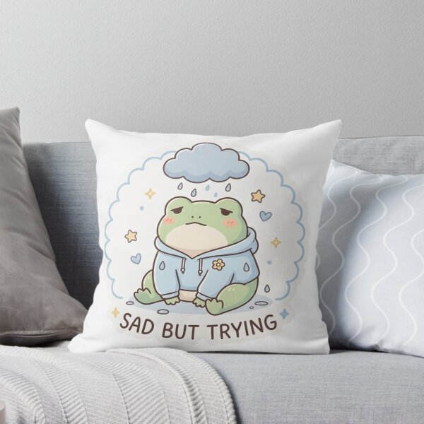 Item preview, Sad But Trying Frog – Cute Mental Health Frog Sticker designed and sold by Elviqus Shop.