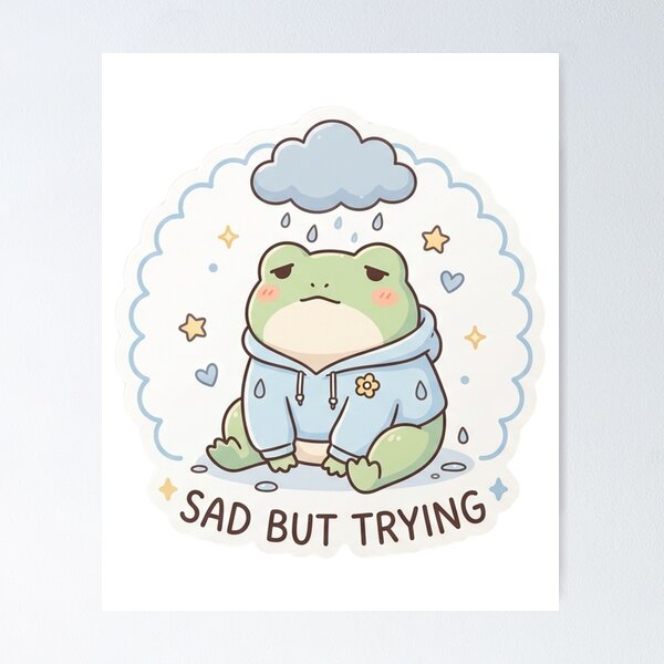 Item preview, Sad But Trying Frog – Cute Mental Health Frog Sticker designed and sold by Elviqus Shop.