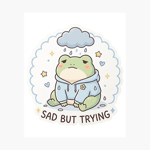 Item preview, Sad But Trying Frog – Cute Mental Health Frog Sticker designed and sold by Elviqus Shop.