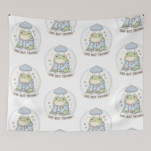 Item preview, Sad But Trying Frog – Cute Mental Health Frog Sticker designed and sold by Elviqus Shop.