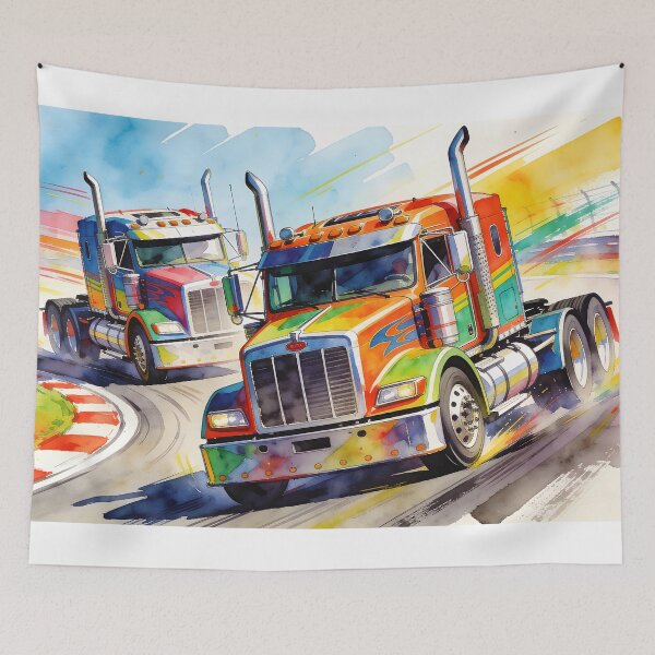 Item preview, Vibrant Watercolor Racing Semi-Trucks designed and sold by Paulocdias.