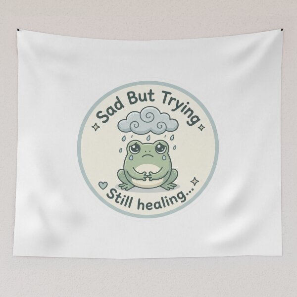 Item preview, Sad But Trying Still Healing Sad Cute Frog Mental Health Sticker designed and sold by Elviqus Shop.