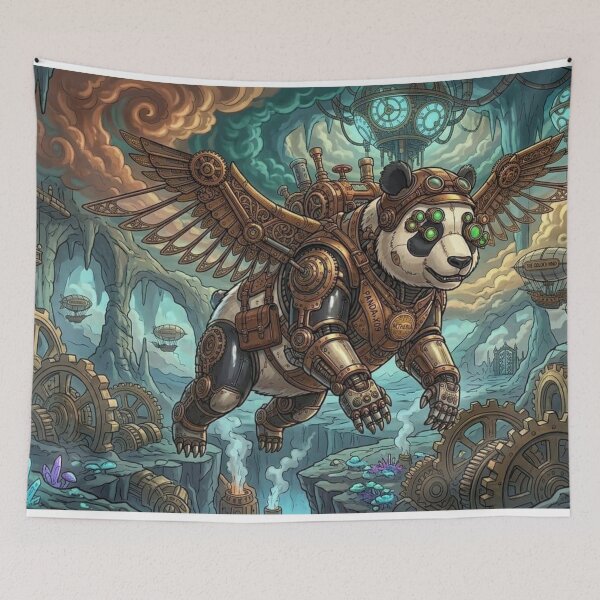 Item preview, Flying Steampunk Panda in Mystical Crystal Cave designed and sold by Vyxorea.