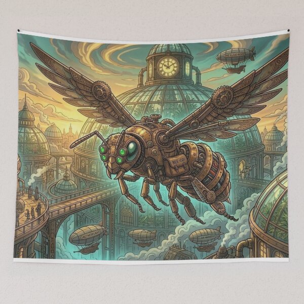 Item preview, Steampunk Bee over Botanical Glass Dome City designed and sold by Vyxorea.