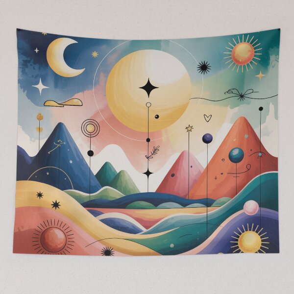Item preview, Paul Klee Inspired Cosmic Landscape Abstract Moon & Stars Art designed and sold by Tamas Das.