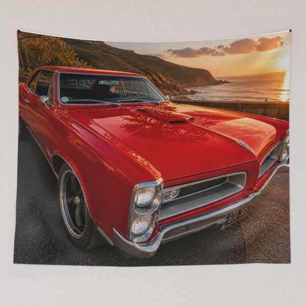 Item preview, Red Pontiac GTO at Sunset – Classic Muscle Car Coastal Drive (Cinematic Automotive Art) designed and sold by William A McCarthy.