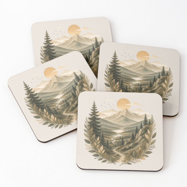 Item preview, Minimalist Mountain Valley Landscape – Boho Nature Art with River designed and sold by AgathaLochArt.