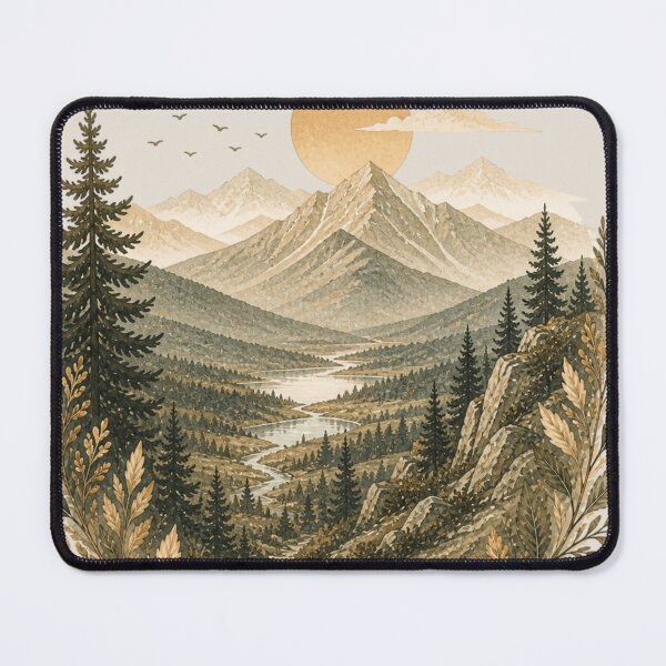 Item preview, Minimalist Mountain Valley Landscape – Boho Nature Art with River designed and sold by AgathaLochArt.