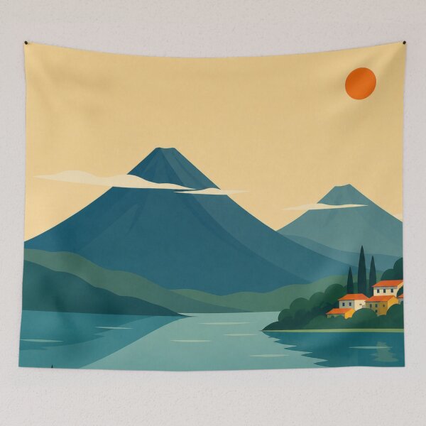Item preview, Minimal Lake Boat Mountain Landscape designed and sold by Creative_Canvas.